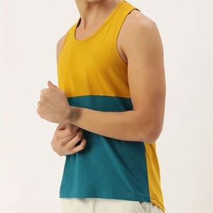 Elegante Camiseta sin Mangas para Hombre, Diseño Color Block, Cuello Redondo, Tejido Casual, Estilo Sólido, Color Verde Azulado y Amarillo, Sin Mangas, para Hombre, ODM OEM - Product Image 2
