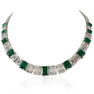 18K White Gold Emerald and Diamond Tennis Necklace VVS1 Clarity IGI Certified - Product Image 2