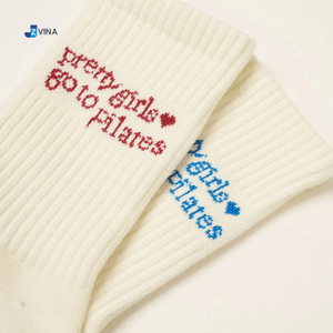 ODM Custom Pilates Grip <b>Socks</b> for Women Anti-Slip Cotton Crew <b>Socks</b> Custom Logo with Letter Text Yoga <b>Socks</b> Vietnam Manufacturer - Product Image 2