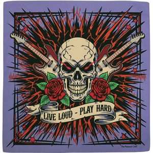 Pañuelo Cuadrado Estilo Punk con Diseño de Calavera y Guitarra, Impresión Digital, 100% Algodón, Suave para la Piel, Secado Rápido, Duradero, para las Cuatro Estaciones - Product Image 1