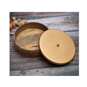 Natural polished wood roti pot with brass lid and knob made and <b>tong</b> while <b>serving</b> chapatis hot sale - Product Image 5