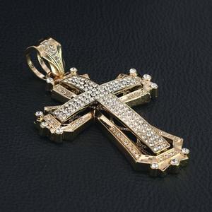 Collier pour homme Hip Hop avec pendentif croix creuse Jésus plaqué or 14 carats et chaîne cubaine de 10 mm 24 pouces - Product Image 5