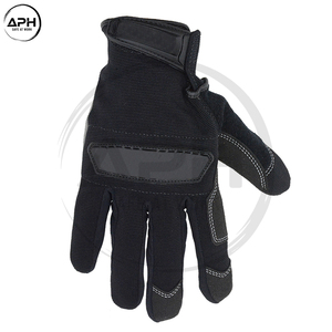 Gants de travail pour mécaniciens tout noirs, paume en daim rembourrée gris ardoise, sangle de poignet bleu ciel, pour l'assemblage et la manutention - Product Image 4