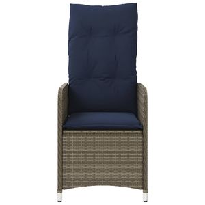 Silla de patio reclinable de poliratán gris con cojines, sillas de jardín - Product Image 4