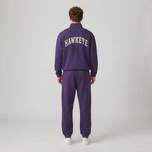 Ensemble de survêtement sportif pour homme Hawk Eye Sports, sweat à capuche en tissu polaire fin 300g, fermeture à boutons sur toute la longueur, cordon de serrage - Product Image 5