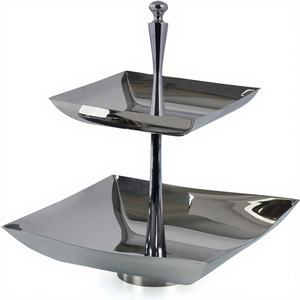 ถาดเสริฟสแตนเลสแบบพับได้2ชั้น4ชิ้นถาดวางเค้กบุฟเฟ่ต์ทาวเวอร์สีเงินของหวานเครื่องมือตกแต่งเซิร์ฟเวอร์สำหรับงานปาร์ตี้ - Product Image 1
