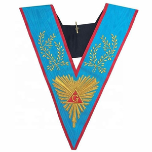 Collier maçonnique personnalisé brodé en V, bordure noire et or, doublure rouge, badge 32 degrés à coudre, design classique en tissu - Product Image 4