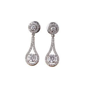 14K White Gold <b>Fine</b> Dangle <b>Earrings</b> 3.72 CT Round Lab Grown Diamond Teardrop Halo Dangle Elegant and Luxurious Style - Product Image 1