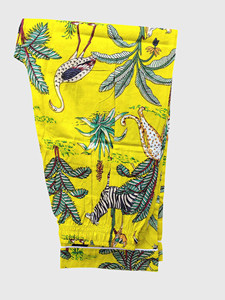 Ensemble pyjama en coton à imprimé animal jaune pour femme, haut à manches longues avec col cranté, pantalon à taille élastique - Product Image 2