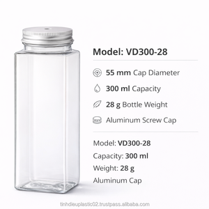 ขวดพลาสติก PET ทรงเหลี่ยม ขนาด 300 มล. พร้อมฝาเกลียวขนาด 55 มม. สำหรับบรรจุน้ำผลไม้ ชา กาแฟ ส่งออกเอเชีย อเมริกา - Product Image 6