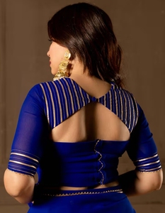 Sari bleu en cuivre KV avec blouse et jupon cousus - Product Image 5