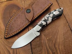 Couteau de chasse Bowie de haute qualité en acier inoxydable Stigma, manche en bois, étui en cuir, lame à pointe fixe, couteau d'extérieur - Product Image 2