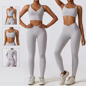 Conjunto de Yoga de 3 Piezas Personalizado para Mujer, Ropa Deportiva de Manga Larga, Chaqueta de Gimnasio, Top de Talla Grande para Mujer, Leggings de Yoga de Estilo Activo - Product Image 4