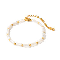 Bracelet de mode en acier inoxydable d'été pour femmes avec perles de charme en pierre de coquille ovale blanche naturelle Bracelet élégant pour les femmes