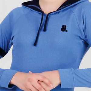 Camiseta de Manga Corta con Capucha Azul para Mujer, con Logotipo, Informal, Tejida, Lisa, Teñida, Transpirable para Verano - Product Image 4