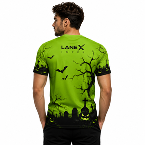 เสื้อยืดลายกราฟิกฮาโลวีนสำหรับผู้ชาย พิมพ์ลายตามสั่ง สีดำเขียว ลายฟักทอง บ้านผีสิง ค้างคาว เสื้อยืดแขนสั้นลำลอง - Product Image 4