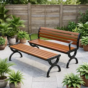 Outdoor Wooden <b>Garden</b> <b>Bench</b> with Matching Footrest Cast Iron Frame Patio Lawn Park Seating Furniture <b>Set</b> - Product Image 4