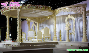 Mandap de madera tallada estético para bodas, Mandap de madera tallada para bodas indias en el Reino Unido, Mandap de madera Triveni para matrimonios hindúes en EE. UU. y Reino Unido - Product Image 6