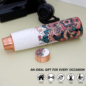 Assured Quality Bohemian Design Copper <b>Metal</b> <b>Water</b> <b>Bottle</b> With Floral Pattern Portable Travel Drinkware - Product Image 5