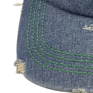 Gorra de Béisbol de Mezclilla Lavado Medio para Mujer con Costuras Verdes y Letra Bordada, Ajustable, Estilo Casual y Vintage - Product Image 3