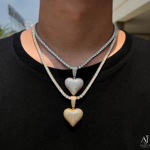 Collier pendentif cœur en argent plaqué or 18 carats avec incrustation de moissanite, chaîne micro-pavée tendance style hip-hop pour femme, cadeau d'anniversaire - Product Image 5