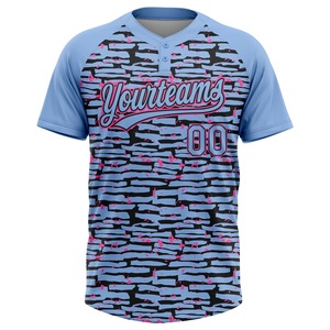 Jersey de Softbol con Camuflaje Digital Azul Cielo y Rosa, 100% Poliéster, Malla Bird Eye, Logotipo Personalizado, Nombre del Equipo, Número del Jugador, Tallas XS-7XL, Superventas - Product Image 2