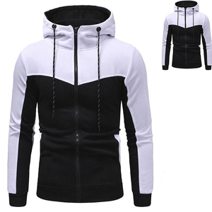 Hoodie pour homme à double panneau, fermeture éclair, deux tons, couture machine, coupe ajustée. - Product Image 4