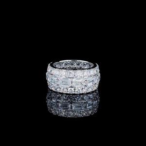 Baguette & Round Cut Moissanite Diamond Cluster <b>Ring</b> <b>for</b> <b>Men</b> 925 Sterling <b>Silver</b> Rhodium Plated Wedding Anniversary Gift <b>for</b> Him - Product Image 2