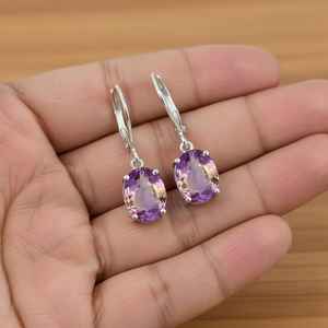 Pendientes de plata de ley con ametrina, con cierre de palanca, con gemas colgantes, joyería hecha a mano para mujer, regalo - Product Image 4