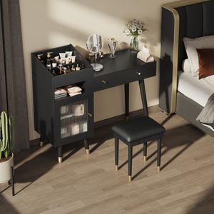 Modern Space-Saving Makeup Vanity <b>Desk</b> with Drawers and Charging Port <b>Small</b> Dressing Table Set for <b>Small</b> Places - Product Image 1