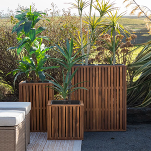 Bac à plantes en bois d'acacia de qualité supérieure avec revêtement en plastique, jardinière naturelle à 2 compartiments pour jardin, maison, entrée, en provenance du Vietnam - Product Image 5