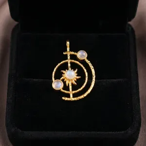 Collier chaîne rond en laiton plaqué or 18 carats, pierre de lune arc-en-ciel, minimaliste, pour femme, dernier design, bijoux tendance - Product Image 4