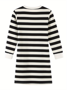 Vestido de Sudadera de Manga Larga para Niñas, Otoño/Invierno, con Estampado Floral, Cuello Cuadrado, Volantes, Largo hasta la Rodilla, Estilo Casual y Lindo - Product Image 2