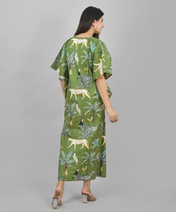 100% Cotton Digital Printed V-neck Kaftan <b>Boho</b> Floral Beach Cover-Up Summer/Spring/Autumn Breathable Quick Dry Drawstring - Product Image 3