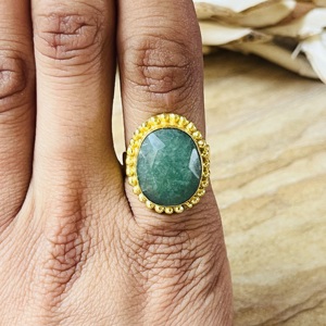 Latest Design Boho Beaded Tribal Brass Wedding Gift Malachite <b>Cocktail</b> Statement <b>Ring</b> 18K <b>Gold</b> Plated Women Wholesale/OEM - Product Image 5