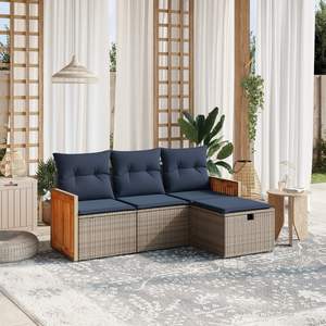 Ensemble de canapés de patio en polyrotin gris 4 pièces avec coussins, ensembles de jardin - Product Image 1