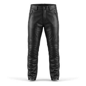 Pantalon en cuir pour motard avec poches zippées et protections pour les genoux, pour la conduite de moto, vêtements décontractés pour l'extérieur - Product Image 1