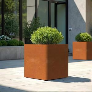 Metal <b>Planter</b> for Outdoor Plants Tall <b>Planter</b> <b>Box</b> with Removable Insert Shelf & Drainage Holes - Product Image 4
