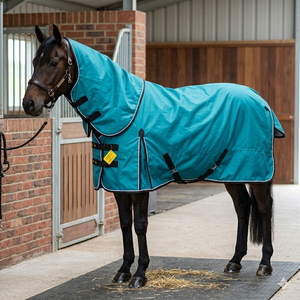 1200D 220GRM Tapis de cheval en polyester imperméable à l'eau Combo Bleu/Orange Noir Reliure Ripstop Shell Double fermeture de poitrine avant pour - Product Image 3