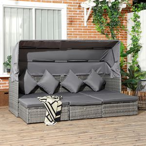 Set Divano da Esterno in Rattan a 4 Pezzi con Baldacchino Regolabile, Tavolino Regolabile in Altezza e Cuscini Grigio Chiaro - Set da Giardino - Product Image 2