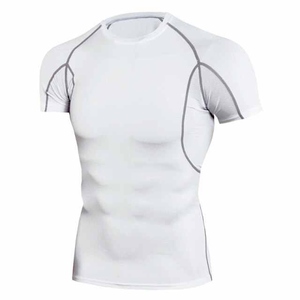 Men's Blue <b>Black</b> Short Sleeve <b>Compression</b> <b>Shirt</b> Quick Dry Sublimation Printed Spandex Polyester Rash Guard Adult Sport Top - Product Image 1