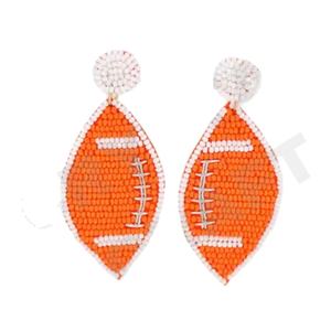 Pendientes de Diseño de Alta Calidad para Mujeres y Niñas, con Cuentas Hechas a Mano, Temática Deportiva, Colección Gameday, Naranja y Blanco - Product Image 1