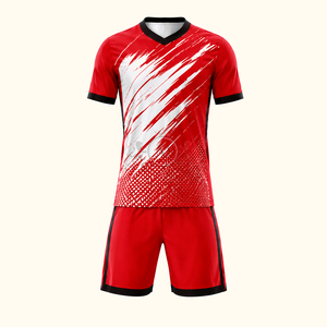 Conjunto de Camiseta de Fútbol Roja para Hombre, Cuello en V, Manga Corta, Estampado Geométrico Sublimado, Absorbe la Humedad, Ropa para Todas las Temporadas - Product Image 3