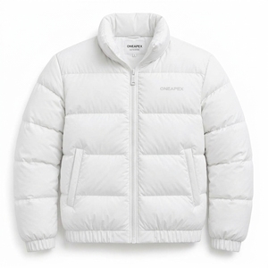 <b>Men's</b> <b>White</b> Puffer Jacket Quilted Winter <b>Coat</b> Full Zip Warm Outdoor Jacket ONEAPEX High Collar Premium Apparel OEM - Product Image 3