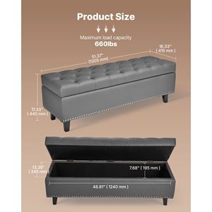 "Modern MDF Button Tufted <b>Stool</b> <b>with</b> <b>Storage</b> PU Leather Top & Solid Wood Legs Entryway Shoe Bench" - Product Image 2
