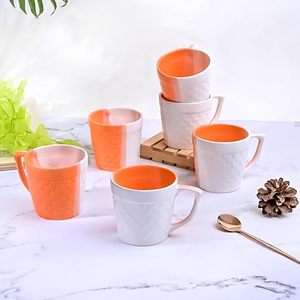 ชุดถ้วยชาเซรามิกสองสี ส้มและขาว จำนวน 6 ใบ - Product Image 5