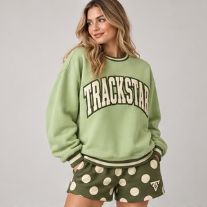 Conjunto Deportivo Casual Personalizado de 2 Piezas para Mujer, con Cuello Redondo y Estampado de Puntos Grandes en Color Verde Salvia Pálido - Product Image 4