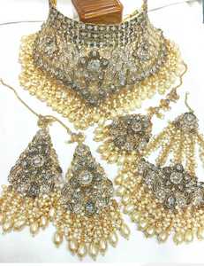 Juego de Joyería Nupcial Pakistaní e India para Mujer, con Piedras de Resina, Estilo Romántico para Boda, Joyería de Aleación - Product Image 1