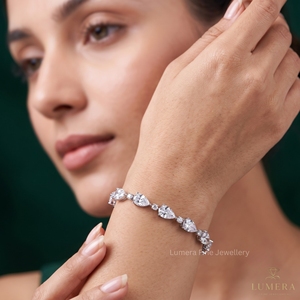 Pear and Round Cut Lab Grown Diamond Tennis <b>Bracelet</b> 14K <b>White</b> Gold Plated Luxury Fine Jewelry for Women - Product Image 3