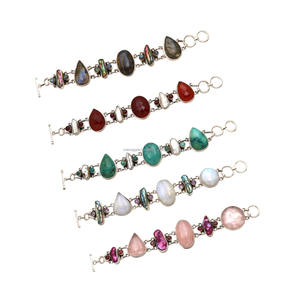 925 Sterling Silver Natural Gemstone Manchette Bracelet Unisexe Bracelets En Gros Cadeau Premium Cristal Bijoux Lien-Chaîne bracelets - Product Image 4